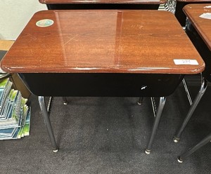 Virco Lift-Lid Student Desk, Walnut Laminate Top with Metal Book Box