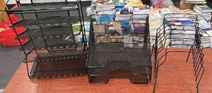 Lot of office organizers, includes 3 black metal organizers