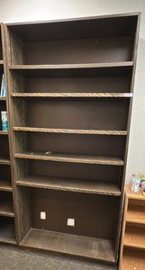 Wood and metal shelving unit with adjustable shelves