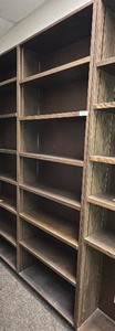 Wood and metal shelving unit with adjustable shelves