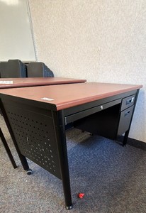 Desk with lockable cabinet