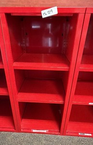 red metal file cabinet