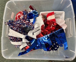Container of patriotic decor