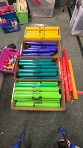 boom, whackers, lime, green, turquoise, purple yellow, full boxes with CDs