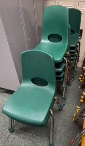 11 green chairs
