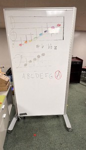 whiteboard on wheels will need repair on one side at the bottom whiteboard on both sides