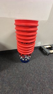 Battle buckets, painted red, white, and blue