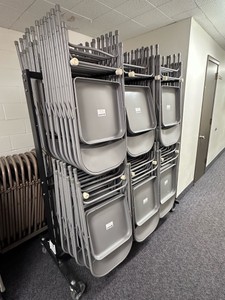 Virco Two Tier Mobile Chair Cart and 74 chairs