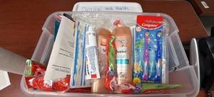 tote of hygiene products