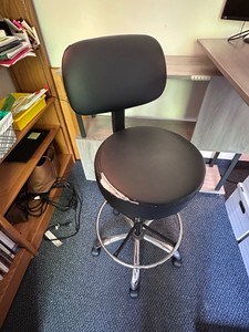 Standing height stool, swivels