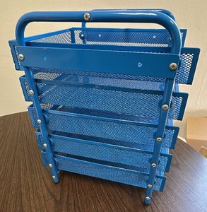 Blue mesh tray filing cabinet
