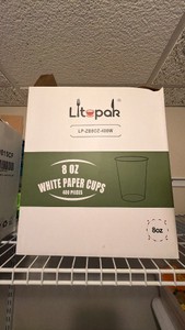 8 ounce white paper cups 40% full box