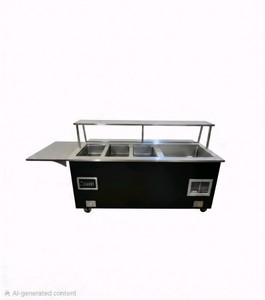 Vollrath 4-well mobile hot food buffet station with sneeze guard and tray slides model 37095
