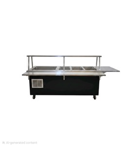 Vollrath 4-well mobile hot food buffet station with sneeze guard and tray slides model 37095