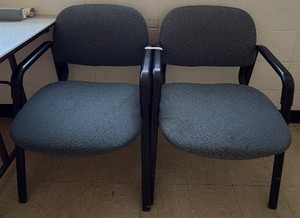 Pair of Gray Upholstered Office Guest Chairs with Armrests