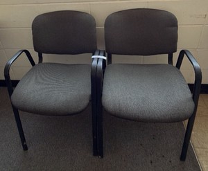 Pair of Gray Fabric Office Guest Chairs with Black Metal Frame