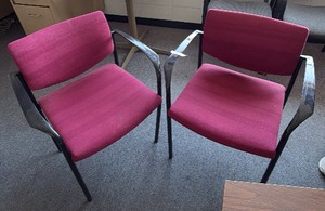 Pair of Burgundy Upholstered Office Guest Chairs with Armrests