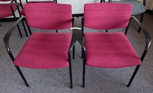Pair of Burgundy Upholstered Office Guest Chairs with Armrests