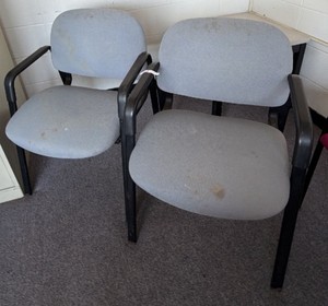 Pair of Gray Vinyl Office Guest Chairs with Armrests