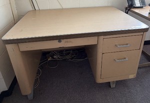 Commercial Office Desk with Built-In 2-Drawer Filing Cabinet