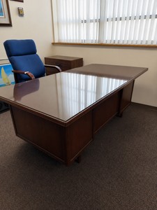 Dark Wood Executive Office Desk with Glass Top