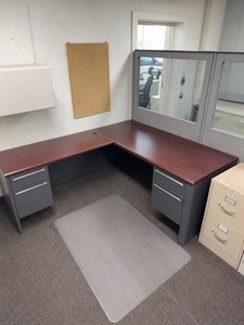 L-Shaped Executive Office Desk with Dual File Drawers & Privacy Panel