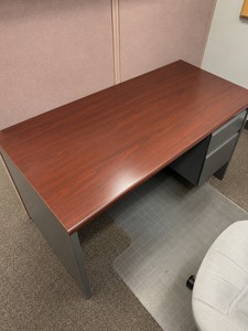 Commercial Office Desk with Built-In File Pedestal  Cherry Finish