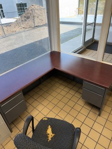 L-Shaped Office Desk with Dual 2-Drawer Pedestals