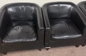 Pair of Black Leather Club Chairs