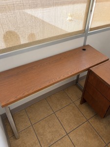 Modern Woodgrain Office Desk with Metal Frame