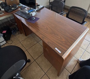 Executive Woodgrain Office Desk with Built-In Storage Pedestals