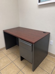 Commercial Office Desk with File Pedestal  Mahogany Laminate