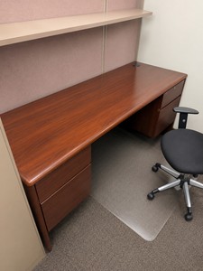 Commercial Executive Office Desk with Dual File Pedestals  Cherry Wood Finish