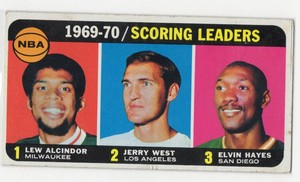 1970 Topps #1 NBA Scoring Average Leaders Card Featuring Lew Alcindor, Jerry West, and Elvin Hayes