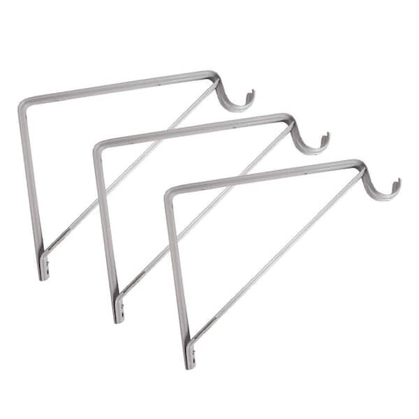 Design House Steel Shelf Rod Bracket for Closet Storage Shelf w Hook, 13 In. L x .88 In. D x 9.4 In. H Pack of 3, White