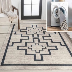 JONATHAN Y Ashkii Minimalist Medallion Machine-Washable IvoryBlack 8 ft. x 10 ft. Area Rug