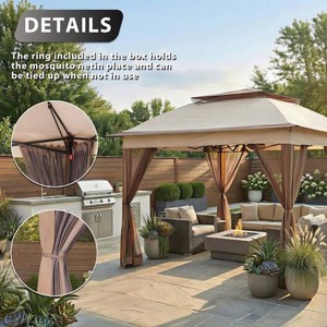 Gardenbee Beige Steel Portable Pop-Up Gazebo with Mosquito Netting 11 ft. x 11 ft.
