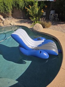 Intex Inflatable Lounge Pool Recliner Lounger Chair with Cup Holders - Heavy-Duty Float Raft for Adults, 220 Lb Capacity Large Floating Tanning Chair