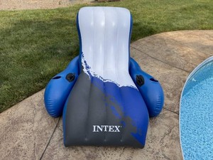 Intex Inflatable Lounge Pool Recliner Lounger Chair with Cup Holders - Heavy-Duty Float Raft for Adults, 220 Lb Capacity Large Floating Tanning Chair