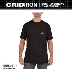 (4) Milwaukee Mens Medium Black GRIDIRON CottonPolyester Short-Sleeve Pocket T-Shirt