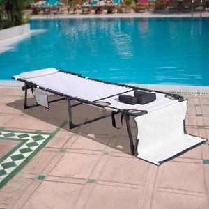 Beige Outdoor Lounge Chair Chaise Lounge with Face Hole, Pillow and Pocket