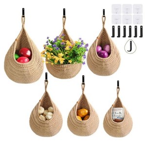 OGETFUUR Brown Cotton Hanging Basket for Garlic Potato Vegetable Onion Teardrop Home Hanging Storage Baskets (6-Pack)