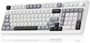 $40 AULA 99 Wireless Keyboard, Custom Computer Keyboard, Tri-Mode Bluetooth 5.02.4GHzUSB-C Cute Creamy Gaming Keyboards with Number Pad, RGB Backlit Media Knob Programmable Keybaord for PC Gamer - Grey