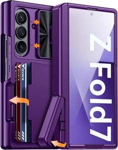$29 Vizvera for Samsung Galaxy Z Fold 7 Case RFID Wallet with Cards HolderKickstandCamera Cover Shockproof Silicone Protective Phone Case for Z Fold 7 2025-Purple
