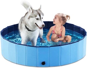 $30 Jasonwell Foldable Dog Pet Bath Pool Collapsible Dog Pet Pool Bathing Tub Kiddie Pool Doggie Wading Pool for Puppy Small Medium Large Dogs Cats and Kids 48 Blue