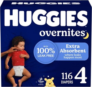 $50 Huggies Size 4 Overnites Baby Diapers Overnight Diapers, Size 4 (22-37 lbs), 116 Ct (2 Packs of 58), Packaging May Vary