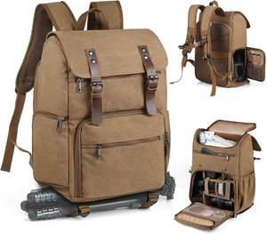 $50 SMRITI Canvas Camera Bag Backpack with Quick Access Pocket & Tripod Holder, 14 Inch Laptop Camera Back Pack Anti-Theft DSLRSLR Mirrorless Camera bag for Photographers Compatible with CanonNikonSony
