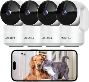 $90 4 Pack Indoor Security Camera, 360  Pan Tilt Home Surveillance Cam, 2-Way Audio Night Vision Motion Detection, 2.4GHz WiFi Camera, Phone App, Cloud SD Card Storage, Compatible with Alexa Google Home