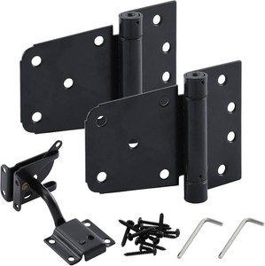 $20 HOME MASTER HARDWARE Self-Closing Gate Kit Black - 3.5 in Spring Tee Hinges 2 Pack  Self-Adjusting Gate Latch 1 Pack