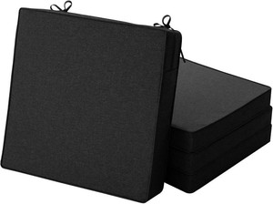 $66 Outdoor Chair Cushions, Water-Resistant & Fade-Resistant, Patio Furniture Seat Replacement Chair Pads with Ties Zipper, Removable Cover, Non-Slip Bottom, Set of 4, 17 x 16 Inch, Black